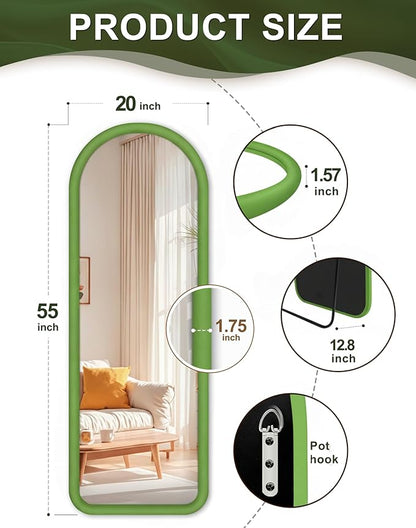 Delma Arched Full Length Mirror, Free Standing Floor Velvet Finish Frame Mirror for Leaning or Hanging, Soft Touch Bedroom & Living Room Decor,Green