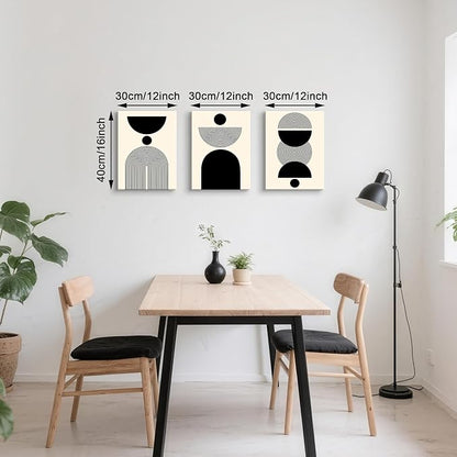 WENGTIAO 3Pcs Boho Abstract Canvas Wall Art,Neutral Minimalist Geometric Line Wall Painting Mid Century Beige Black Art Modern Prints Bohemian Home Decor for Bedroom Living Room Hallway Office 12"X16"x3