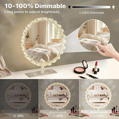 LED Makeup Mirror with Light - 11" Silver Crystal Vanity Mirror for Bedroom Dressing Room, 3 Color Temperature Touch Dimming, Adjustable Angle, Beauty Gift for Girlfriend & Women