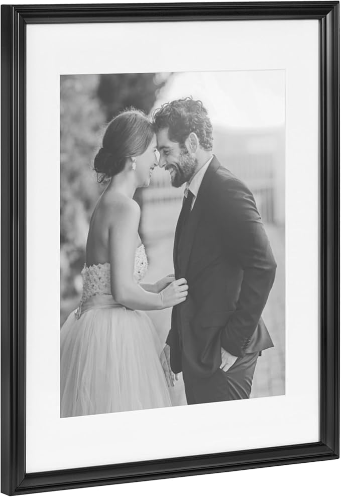 Kate and Laurel Adlynn Rectangle Picture Frame Set of 3; 14 x 18 matted to 11 x 14; Black; Modern Three-Piece Frame Set for Gallery Wall Frame Set in Living Room Wall Decor