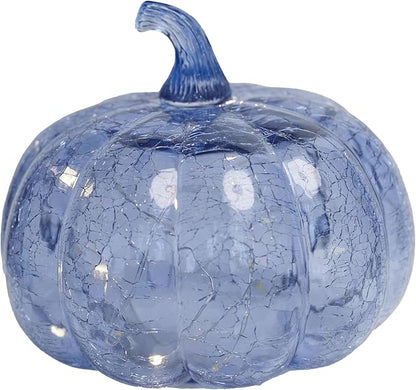 Indigo Blue Crackle Glass Pumpkin Twinkling Light with Timer- Fall Decoration for Home-Lamps for Festive Decoration-Halloween Decorations