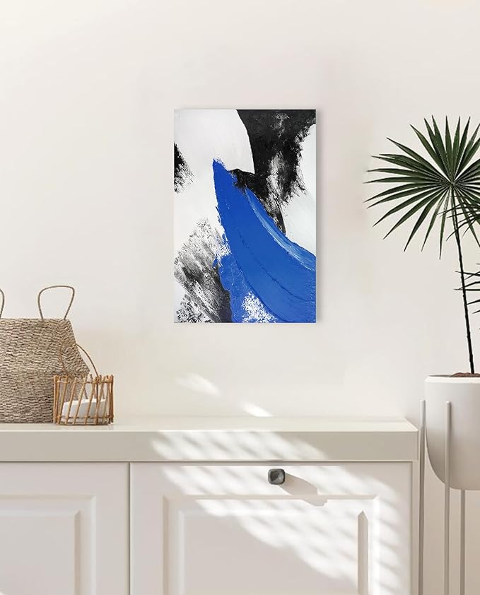 YPY Blue Abstract Canvas Wall Art: Modern Minimalist Black and White Picture Painting Print Gray Blue Poster for Living Room Bedroom Bathroom Office Home Wall Decor 10x15