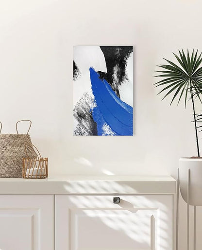 YPY Blue Abstract Canvas Wall Art: Modern Minimalist Black and White Picture Painting Print Gray Blue Poster for Living Room Bedroom Bathroom Office Home Wall Decor 10x15
