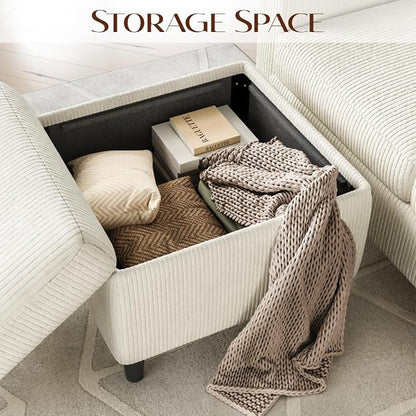 Convertible Sectional Couches for Living Room, 3 Seats L Shaped Sofa with Storage Ottoman and 2 Cup Holders, Modern Corduroy Couch Small Sofas for Small Space Apartment Office, Beige