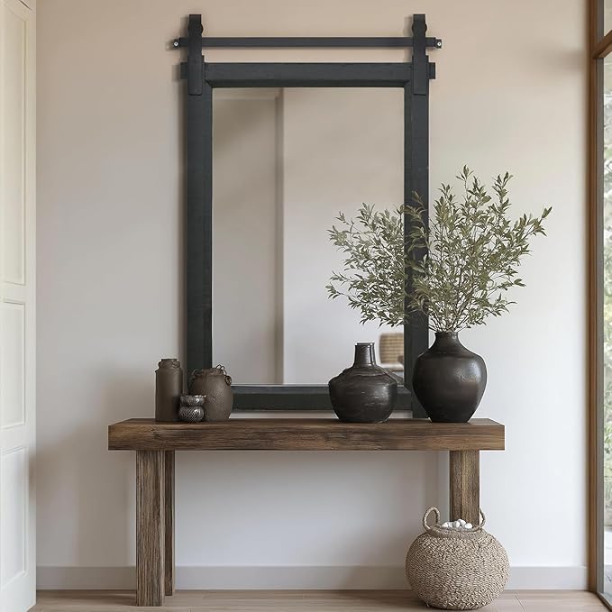 Besdomus Black Bathroom Farmhouse Mirror: 24"x36" Barn Door Rustic Solid Cedar Wood Frame - Wall Vanity Mirror for Bathroom Over Sink/Entryway/Living Room - Home Decor for Modern Farmhouse Enthusiast