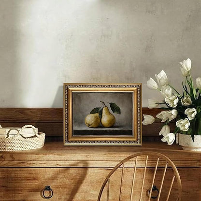 WZGZXU Vintage Gold Framed Wall Art Fruit Wall Decor Pear Canvas Art Still Life Pictures Antique Paintings Cottage Prints For Living Room Kitchen 8x10in