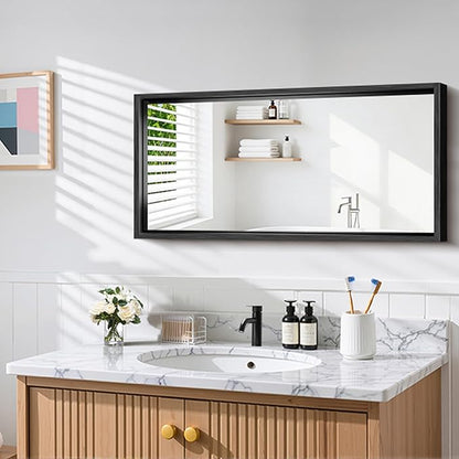 CIRCUMI 20"x40" Brushed Black Mirror with Chunky Box Metal Frame, Bathroom Mirror for Vanity Remodel & New Home, Living Room, Entryway, Rectangular Wall Mirror, Tempered Glass, Vertical or Horizontal