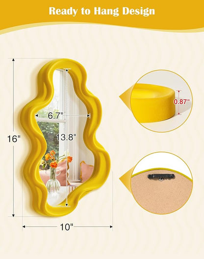 Trendy Bedroom Mirrors for Wall Decor, Soft Velvet Wall Mounted Cloud Mirror for Girl Teen Women Bedroom Decoration, Cute Hanging Sculpture Home Accent for Dining Room Kitchen (Yellow-Orange)