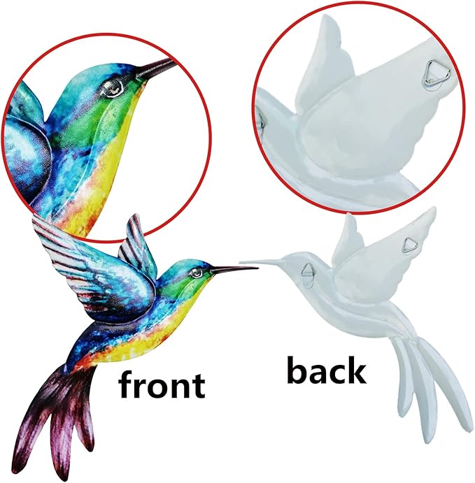 4 Pack Outdoor Garden Wall Art Decor Metal Hummingbird, 3D Colorful Garden Birds Sculpture, Metal Hand made Bird Wall Art Decorations for Fence Patio Balcony Living Room (purple)