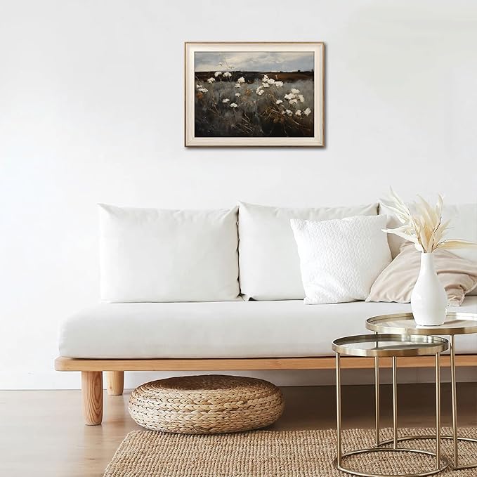 Framed Wall Art for Bedroom - Vintage Wildflower Painting Canvas Art Prints, Moody Dark Autumn Flower Wall Decor Aesthetic, Farmhouse Decor Wall Art Floral Pictures - 10x12Inch