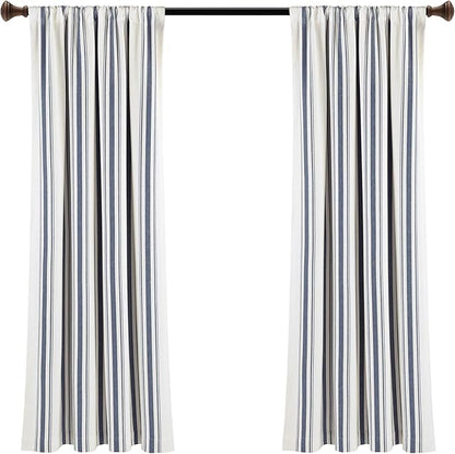Lush Decor Farmhouse Stripe Yarn Dyed Eco-Friendly Recycled Cotton Window Curtain Panel Pair, 42" W x 63" L, Navy - Classic Modern Rustic Charm - Eco Friendly Cotton Fabric