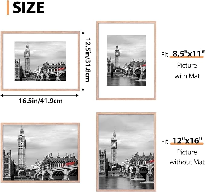Fixwal 12x16 Poster Frame Set of 6 with Shatter Resistant Plastic Glass, Thin Border and Light Weight Photo Frames for Wall Decor Diamond Art, Gift for Mother's Day, Father's Day, Natural
