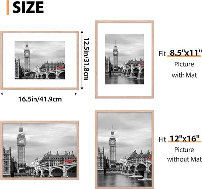 Fixwal 12x16 Poster Frame Set of 6 with Shatter Resistant Plastic Glass, Thin Border and Light Weight Photo Frames for Wall Decor Diamond Art, Gift for Mother's Day, Father's Day, Natural