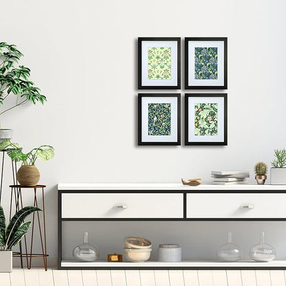8x10 Picture Frame Set of 4 Made of Solid Wood Photo Frame with Real Glass for Pictures 5x7 with Mat or 8x10 without Mat, Wall Mount or Tabletop Gallery Photo Frames in Black