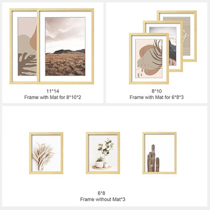ArtbyHannah Gallery Wall Frame Set for Stairway, Neutral Wood Picture Frames Collage Wall Decor for Living Room, Entry, 8 Pack Assorted Size-11"x14", 8"x10", 6"x8"