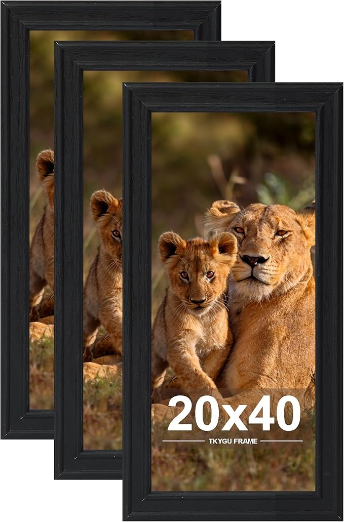 20x40 Picture Frame set of 3, Modern Style Woode Frame Black, Vertical & Horizontal Wall Hanging Large Studio Gallery Poster Frame for Photos, Posters - Art Prints best gift