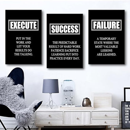 Inspirational Wall Art Success Quote Canvas Painting Motivational Decor Execute Failure Definition Picture 3 Pieces Black Positive Poster Prints Framed Artwork for Living Room Office [48''W x 24''H]