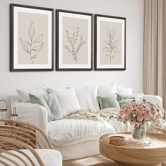 Botanical Wall Art Decor Neutral Wall Decor Boho Beige Canvas Wall Art Botanical Minimalist Pictures Neutral Prints Beige Posters Boho Artwork for Room Bedroom 12x16x3 Inch Wood Framed