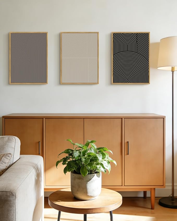 Drsoum Minimalist Abstract Wall Art Framed Modern Boho Neutral Line Wall Decor Mid Century Geometric Artwork Bedroom Living Room 11x14in Natural Framed