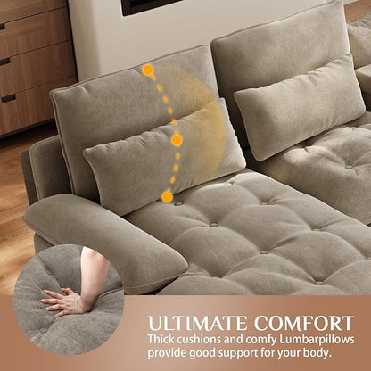 134"U Shaped Sectional Couches for Living Room,Oversized Modular Sectional Fluffy Couch with Chaise Lounge & Tufted Buttons,Modern Chenille 6 Seat Living Room Sofa Set with Storage Console,Camel