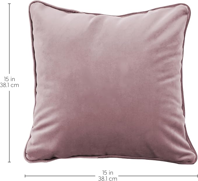 FDP 15" x 15" Velvet and Vinyl Square Pillow Set with Piping Decorative Throw Pillow for Home Dcor in Living Room, Bedroom or Lounge (2-Pack) - Mauve, 15161-112