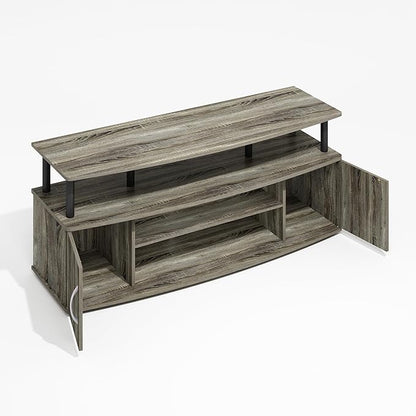 Furinno Jaya TV Stand, Entertainment Center, TV Console, for TV up to 55 Inch, with 2 Doors and Cable Management Holes, for Living Room, Bedroom, Grey Oak