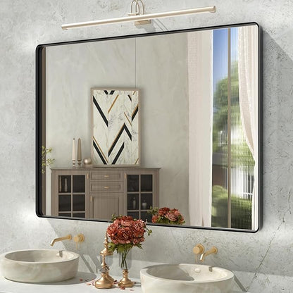 Black Bathroom Mirror,48x36 Inch Large Matte Black Bathroom Vanity Mirror,Rectangle Black Metal Framed Mirror for Wall,Anti-Rust,Shatter-Proof (Horizontal/Vertical)