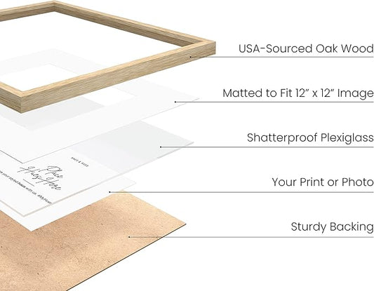 HAUS AND HUES Beige Oak Wood 16x16 Picture Frame - Modern Square Frame with Mat, Minimalist Frame for Posters and Photos (16x16 in, Beige, Set of 1)