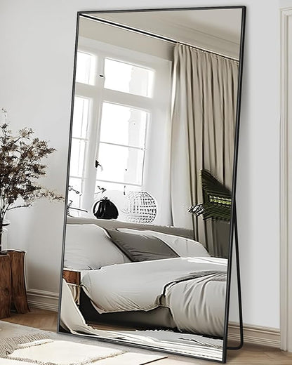 Antok Full Length Mirror, 78"x38" Floor Mirror, Floor Standing Freestanding Full Body Mirror with Stand for Bedroom, Hanging Mounted for Living Room Cloakroom, Black