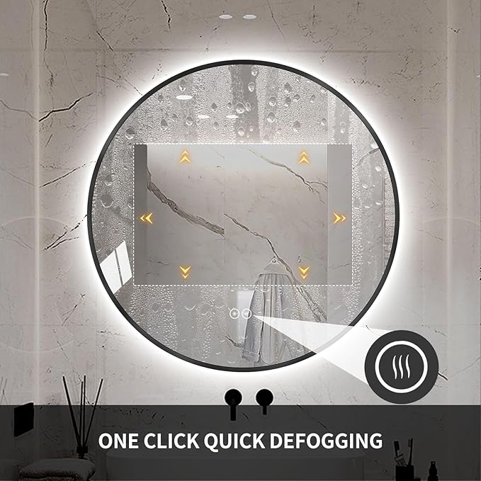 LAIYA 36 Inch Round LED Bathroom Mirror with Lights, Gold Aluminum Frame, Anti-Fog Dimmable Backlit Vanity Mirror, 3 Color Temperature, Memory Function, Wall Mounted Lighted Bathroom Mirror