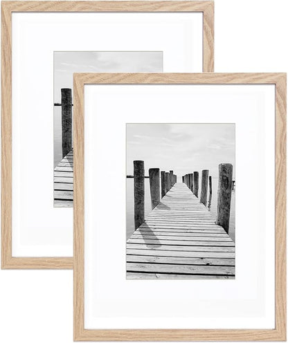 KTKDE 8x10 photo frames, MDF wrapped wood grain paper photo frames with 5x7 pads or 8x10 without pads, tempered glass, 8 × 10 gallery wall installation or desktop home ideal gift
