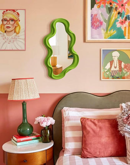 Living Room Mirrors for Wall Decor, Soft Velvet Wall Mounted Cloud Mirror for Girl Teen Women Bedroom Decoration, Cute Hanging Sculpture Home Accent for Dining Room Kitchen (Lawn Green)