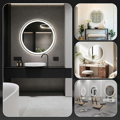 NEWBULIG 36 Inch Round LED Bathroom Wall Mirror with Lights, Light up Vanity Bathroom Mirror for Over Sink, Anti-Fog and Dimmable, Front Light and Backlit, Memory Function, Shatter-Proof, White