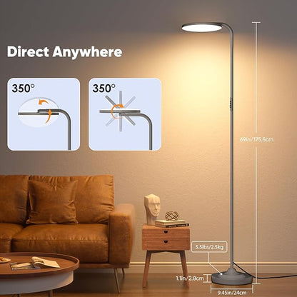 SIBRILLE 36W LED Floor Lamp, Super Bright Standing Lamp, Modern Stepless Dimmable Torchiere Tall Lamp with Remote Control, 350°Rotating Head Reading Floor Lamp for Living Room, Bedroom, Office