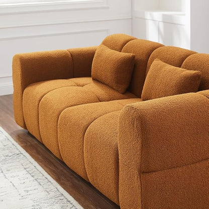 80" Modern Sofa Couch, Comfy Deep Seat Lambswool Cloud Sofa, Upholstered 3-Seater Boucle Couch, Oversized Loveseat for Living Room, Bedroom, Office, Apartment(Coffee)