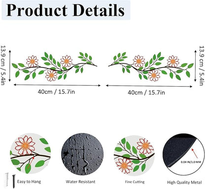 DUOOLN 2 Pcs Metal Tree Leaf Wall Decor, Long Iron Scroll Vine Wall Art Above, Rustic Hanging Sign, Line Flowers Sculpture For Above Door Living Room Office Indoor And Outdoor Decoration - Color 2