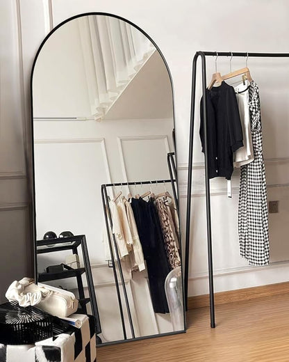 DYNWELL Arched Full Length Mirror, Floor Mirror with Stand, 30"x71" Large Mirror, Wall Mirror Full Length, Black Floor Length Mirror, Body Floor Mirror, Wall Mounted Mirror for Bedroom, Black