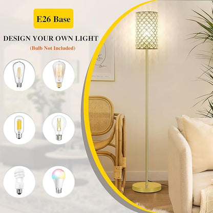 Gold Floor Lamp, Crystal Floor Lamp with Decorative Shade, Standing Lamp with On/Off Foot Switch & E26 Base, Modern Floor Lamps Corner Tall Pole Light for Living Room, Girls Bedroom, Dresser, Office