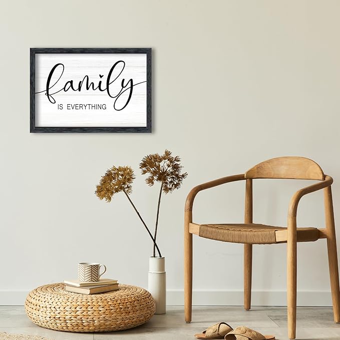 AuraPeak Family Is Everything Wall Decor Rustic Dining Room Sign for Horizontal Home Living Room Entryway Hallway Wood Hanging Plaque Wall Art Decoration (Black 16"×10")
