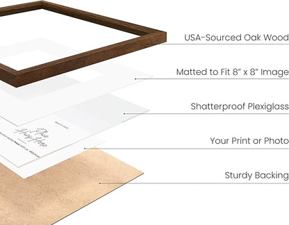 HAUS AND HUES Walnut Oak Wood 12x12 Picture Frame Matted to 8x8 - Square Frame with Plexiglass, Minimalist Wall Display (12x12 in, Walnut, Set of 1)