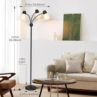 FOLKSMATE 3-Light Floor Lamp, LED Medusa Muiti-Head Adjustable Arc Standing Lamp, Tree Tall Light for Living Room, Kid Room, Bedroom, Black