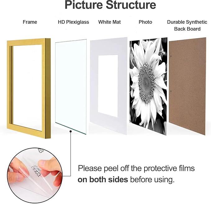 Yaetm Gold 12x12 Picture Frames Set of 9, Square Frame Displays 8x8 with Mat or 12x12 without Mat, Gallery Wall Frame Set for Wall Mounting (9 pack, Gold)