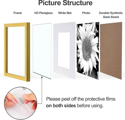 Yaetm Gold 12x12 Picture Frames Set of 9, Square Frame Displays 8x8 with Mat or 12x12 without Mat, Gallery Wall Frame Set for Wall Mounting (9 pack, Gold)