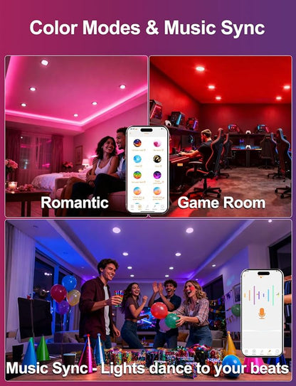 ILC 4 Inch LED Recessed Lighting Compatible with Alexa (Hub Required), 10W, APP Controlled, RGB Color Changing, 2700K-6000K, 100W Equivalent, Canless Recessed Ceiling Lights,Bluetooth MESH (6 Packs)