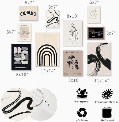 KBKBART Minimalist Boho Wall Art Prints, 10 PCs Abstract Neutral Black Beige Women Body Line Flower Canvas Art, Eclectic Home Decor for Room