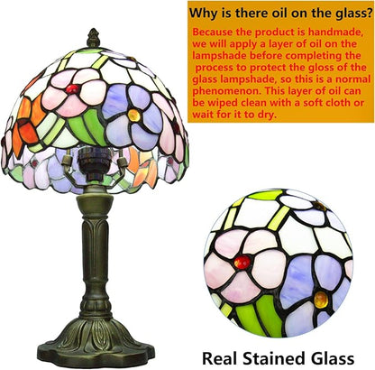 Tiffany Style Table Lamp, 3 Color Temperatures Bedside Lamp, 8 Inch Stained Glass Desk Light for Home Office Bedroom Living Room (Four-Leaf Flower Pattern)