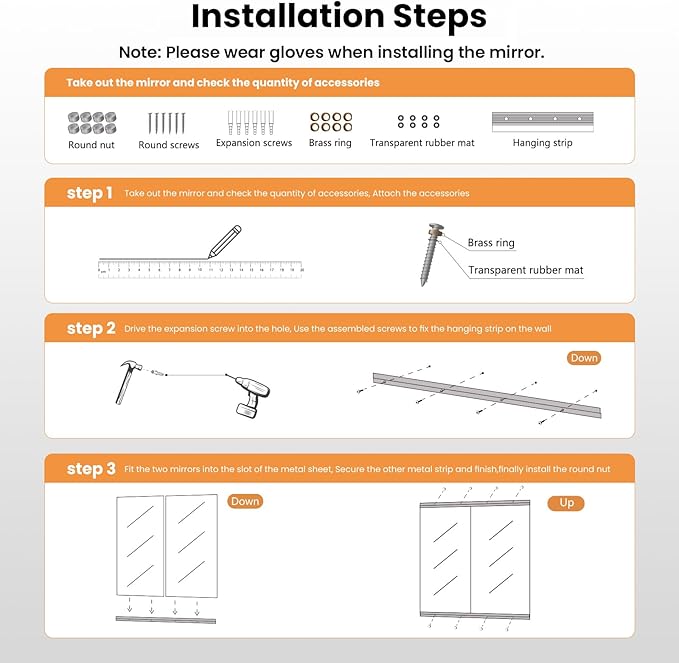 pertetey Home Gym Mirror, 48X32 Inch(1Pack) Large Frameless Tempered Glass Full Body Wall Mounted Mirror for Gym, Yoga, Exercise, Dance Studio