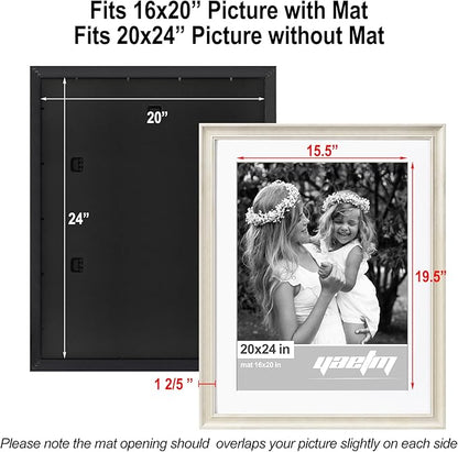Yaetm 20x24 Picture Frame Matted to 16x20 Set of 2, 1.4" Wide Molding & Rustic White Frames for Wall Gallery, Horizontal and Vertical Wall Mount (2 pack, White)