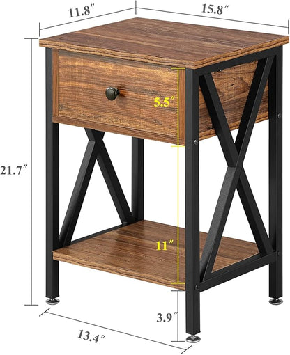 VECELO Nightstands, Modern End Side Tables,Night Stand Set of 2 with Drawer &Storage Shelf for Bedroom Living Room Office Lounge, 2, Brown