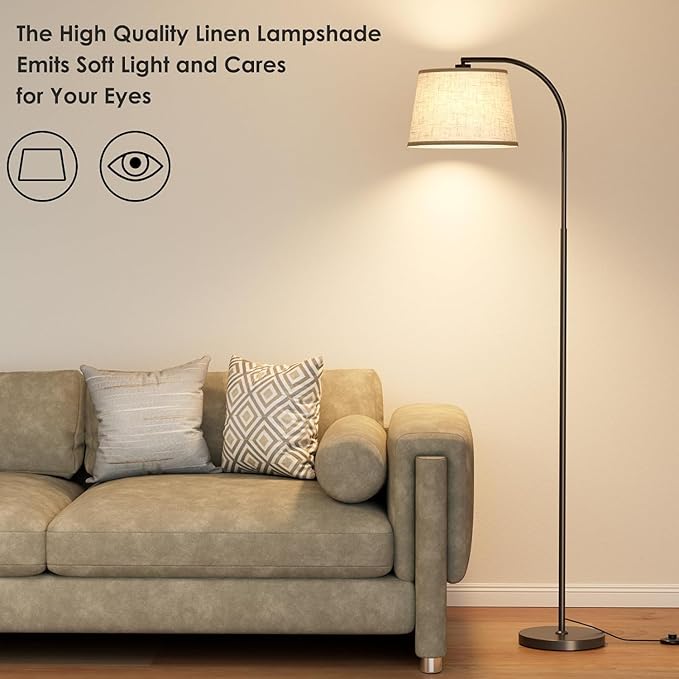 Floor Lamps for Living Room, 64" Arc Floor Lamp with 6000K & Stepless Dimmable,350°H/180°V Rotatable Shade and Remote Control,Black Tall Standing lamps for Bedroom and Office(9W Bulb Included)